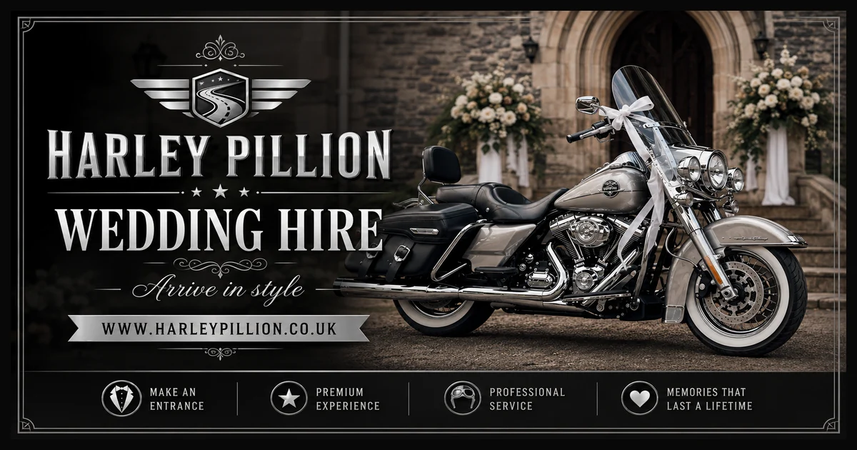 Harley Pillion wedding hire with a classic Harley-Davidson